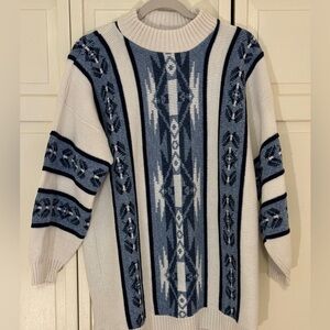 Blue and Cream Patterned Sweater